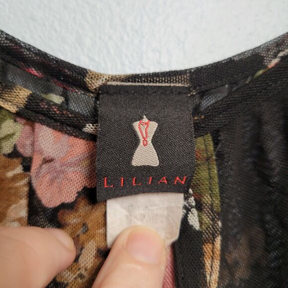 Black Sheer Floral Chiffon Blouse Tunic Handkerchief Hem Fairycore Whimsygoth L - Picture 6 of 9